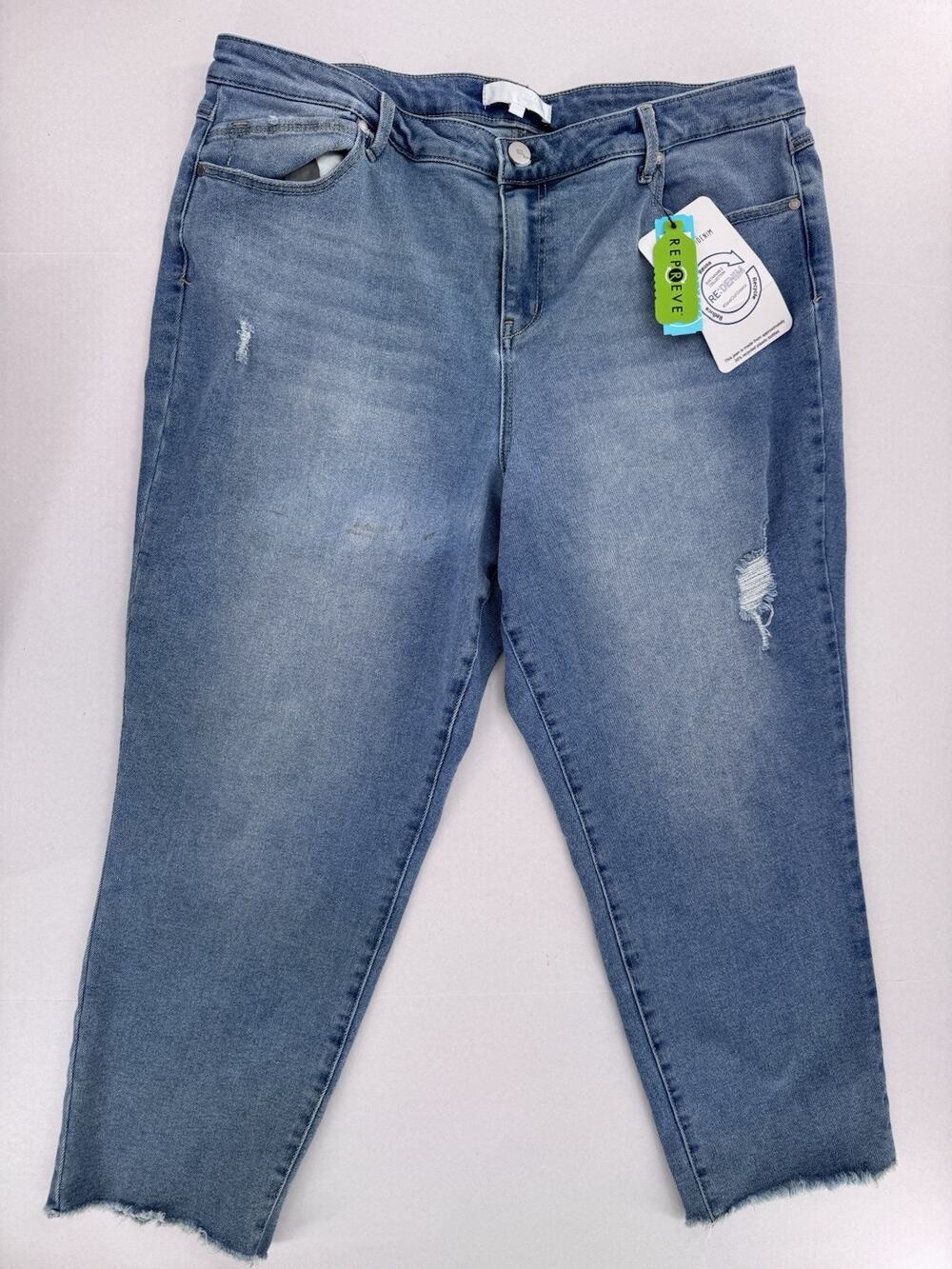 1822 Denim Jeans Plus Size 20 Wide Cropped Frayed Ankle Super High Rise Indigo